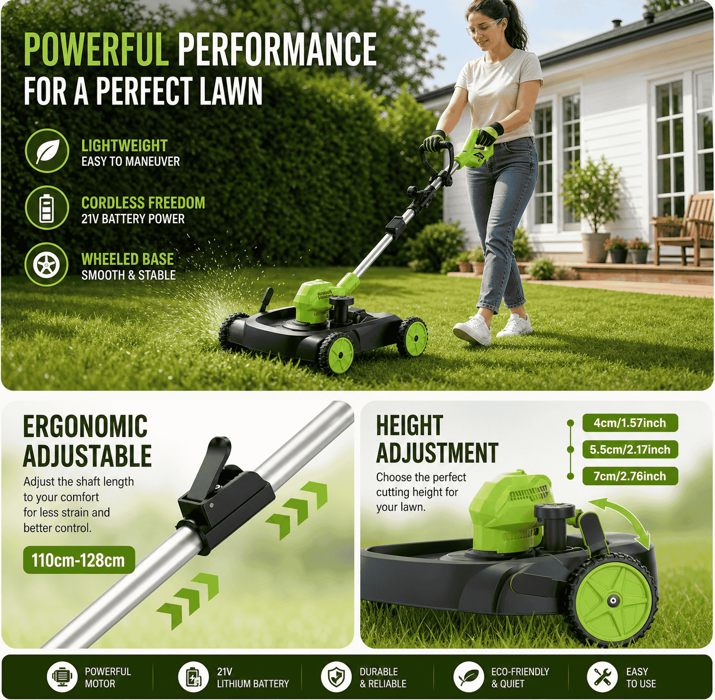 TrimFlex™ Electric Lawn Mower 3000W Brushless | String Trimmer & Wheeled Edger Combo | 2×4.0Ah Battery