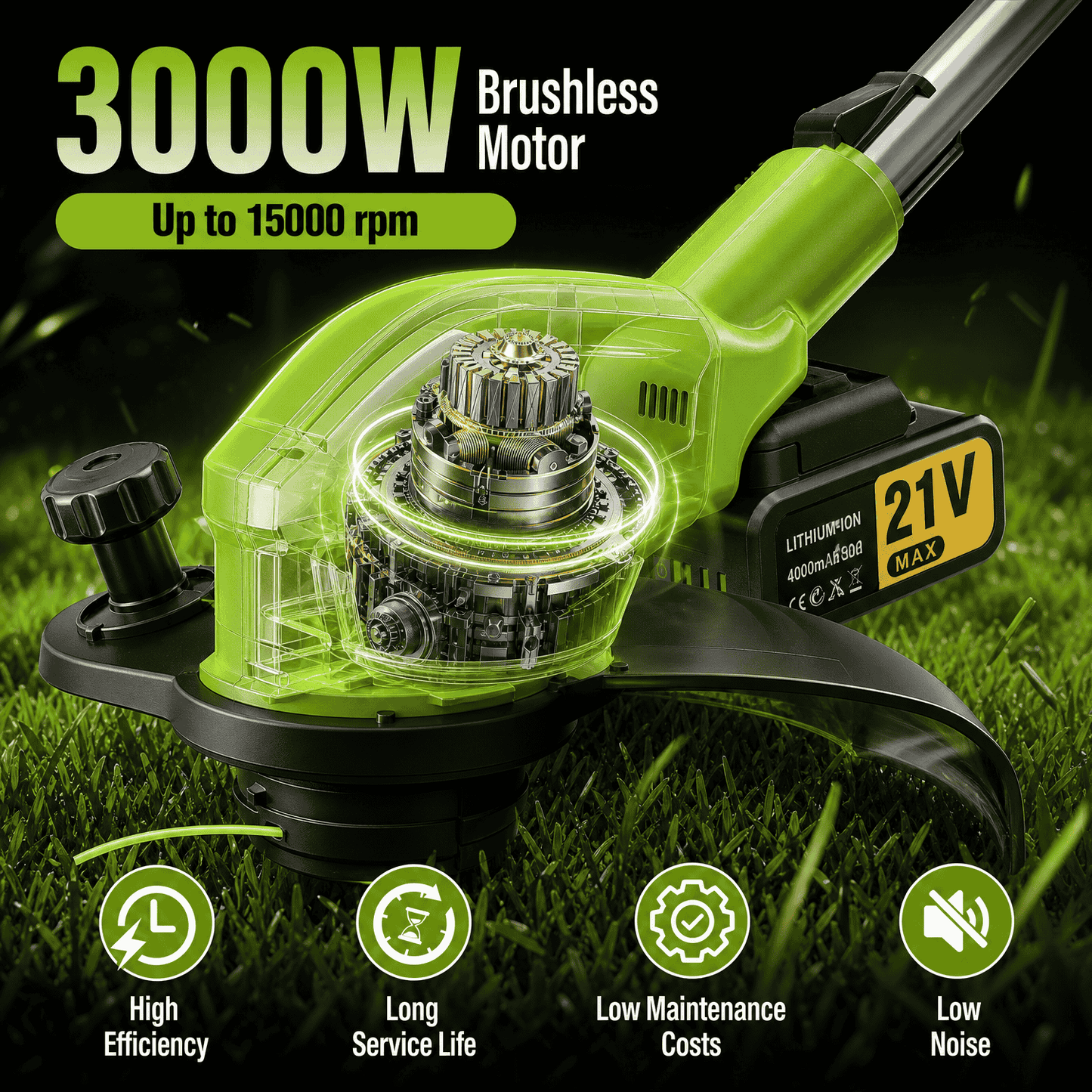 TrimFlex™ Electric Lawn Mower 3000W Brushless | String Trimmer & Wheeled Edger Combo | 2×4.0Ah Battery