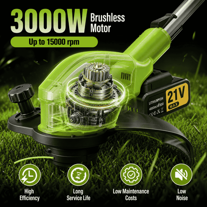 TrimFlex™ Electric Lawn Mower 3000W Brushless | String Trimmer & Wheeled Edger Combo | 2×4.0Ah Battery