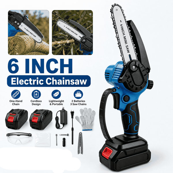 Cordless Mini Chainsaw 6" | Electric Pruning Saw with 2 Batteries
