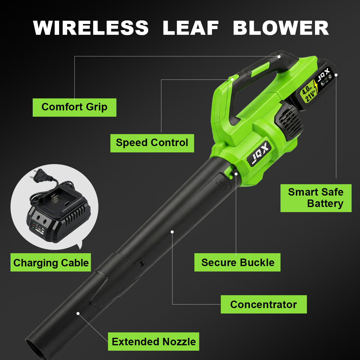 AirJet™ 21V Cordless Leaf Blower | Brushless Motor, Dual Batteries & High-Performance Handheld Yard Blower