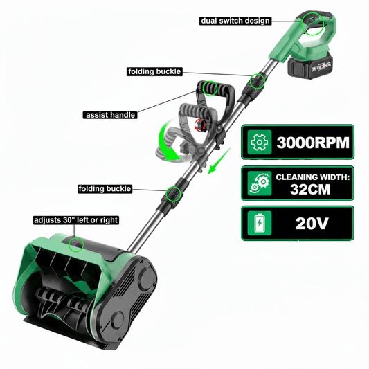 20V Cordless Snow Shovel – 12" Lightweight & Powerful Electric Snow Blower with 2X Battery