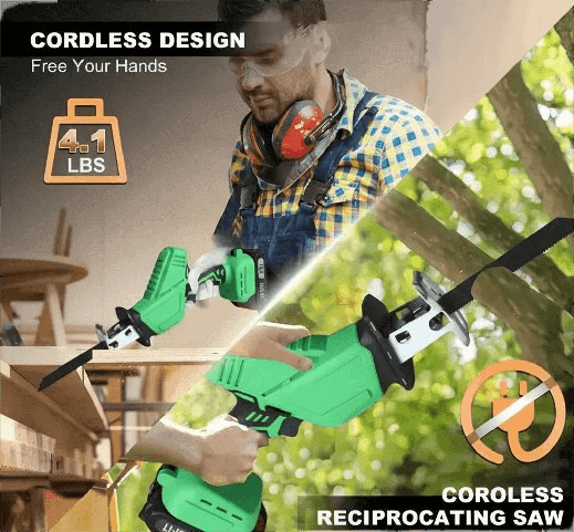 20V Cordless Reciprocating Saw | 3000RPM | 2×2000mAh Batteries | LED Light + Variable Speed