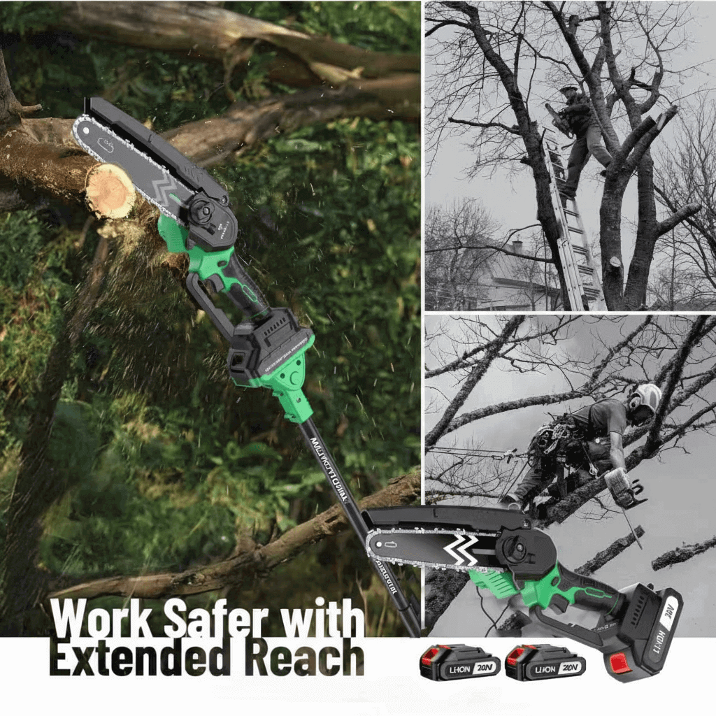2-in-1 Cordless 6-Inch Pole Saw | 5–10 ft Extendable Rod | 2 Batteries (2000mAh)