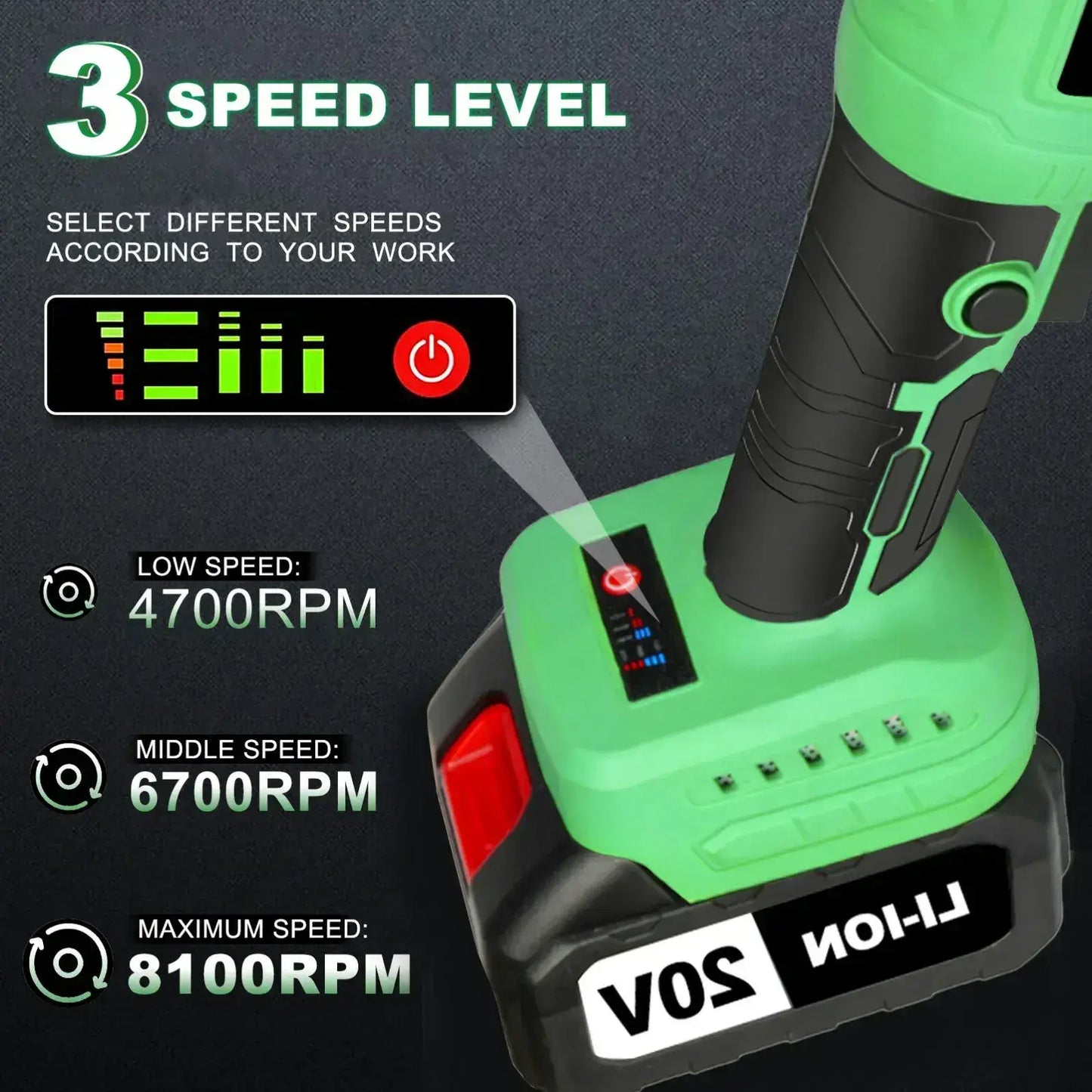 Cordless Brushless Angle Grinder – 20V | 3-Speed | 4000mAh Dual Battery