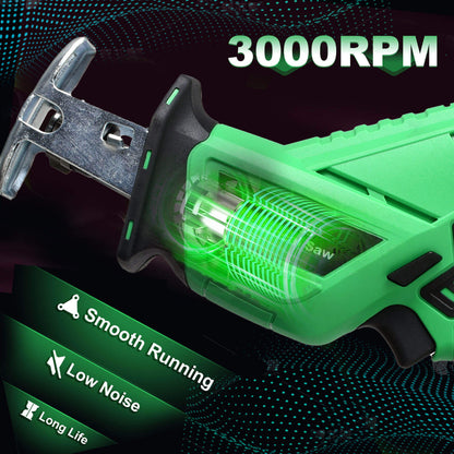 20V Cordless Reciprocating Saw | 3000RPM | 2×2000mAh Batteries | LED Light + Variable Speed