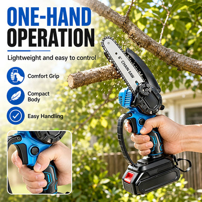 Cordless Mini Chainsaw 6" | Electric Pruning Saw with 2 Batteries