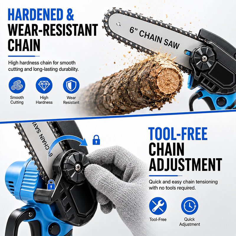 Cordless Mini Chainsaw 6" | Electric Pruning Saw with 2 Batteries