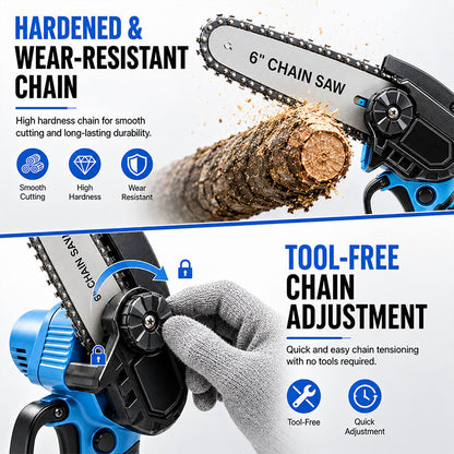 Cordless Mini Chainsaw 6" | Electric Pruning Saw with 2 Batteries