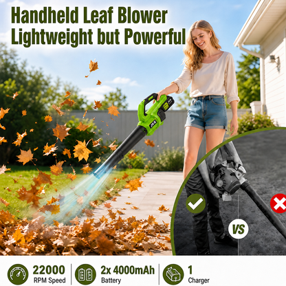 AirJet™ 21V Cordless Leaf Blower | Brushless Motor, Dual Batteries & High-Performance Handheld Yard Blower