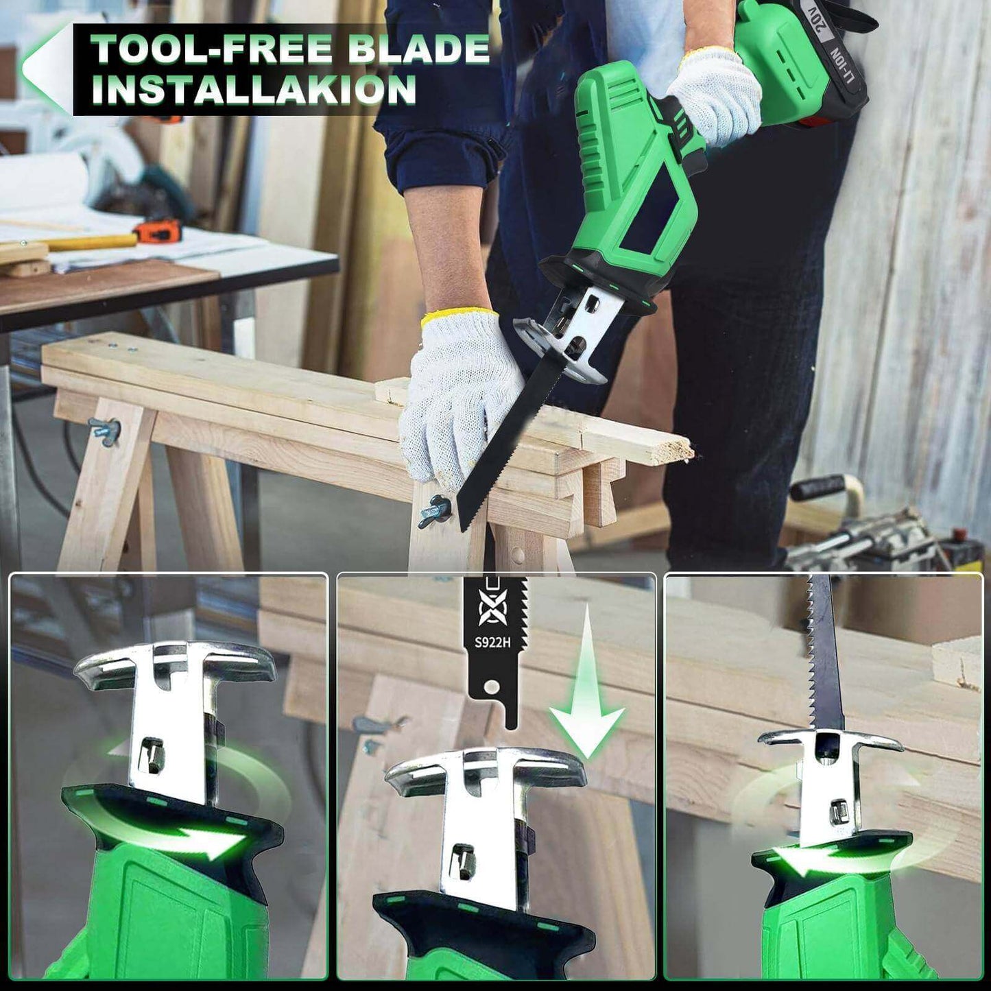 20V Cordless Reciprocating Saw | 3000RPM | 2×2000mAh Batteries | LED Light + Variable Speed