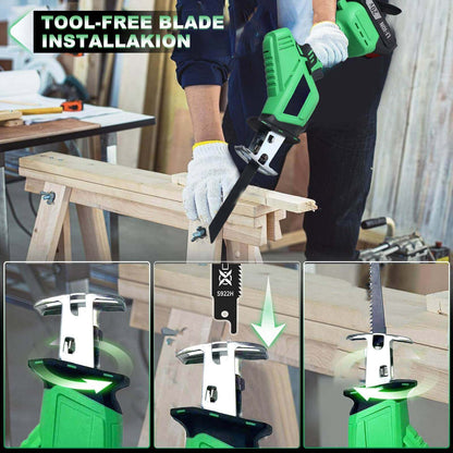 20V Cordless Reciprocating Saw | 3000RPM | 2×2000mAh Batteries | LED Light + Variable Speed