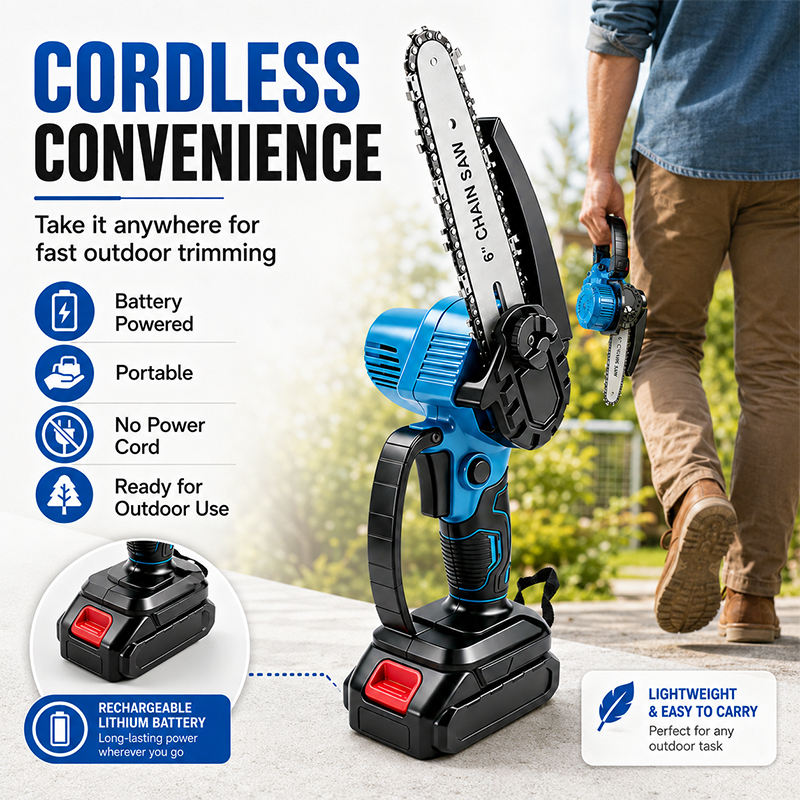 Cordless Mini Chainsaw 6" | Electric Pruning Saw with 2 Batteries