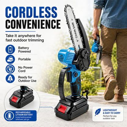 Cordless Mini Chainsaw 6" | Electric Pruning Saw with 2 Batteries
