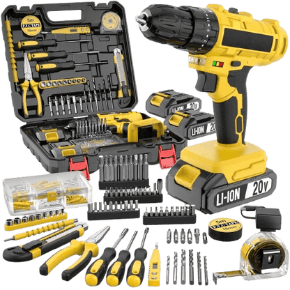 20V Cordless Impact Drill Kit | 136PCS, 45Nm, 2 Batteries, LED Light