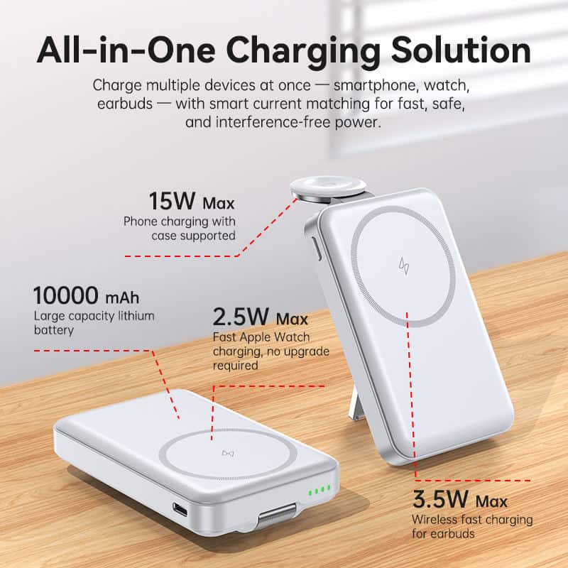 Magnetic 10000mAh Slim Power Bank with 360° Adjustable Holder