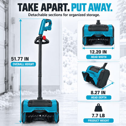 FrostSweep™ 21V Cordless Snow Shovel, 12.5" Clearing Width, 2×4000mAh Batteries