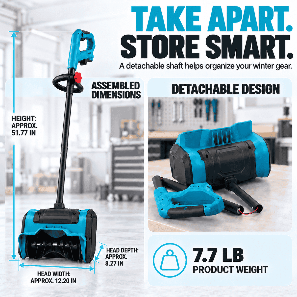 FrostSweep™ 21V Cordless Snow Shovel, 12.5" Clearing Width, 2×4000mAh Batteries