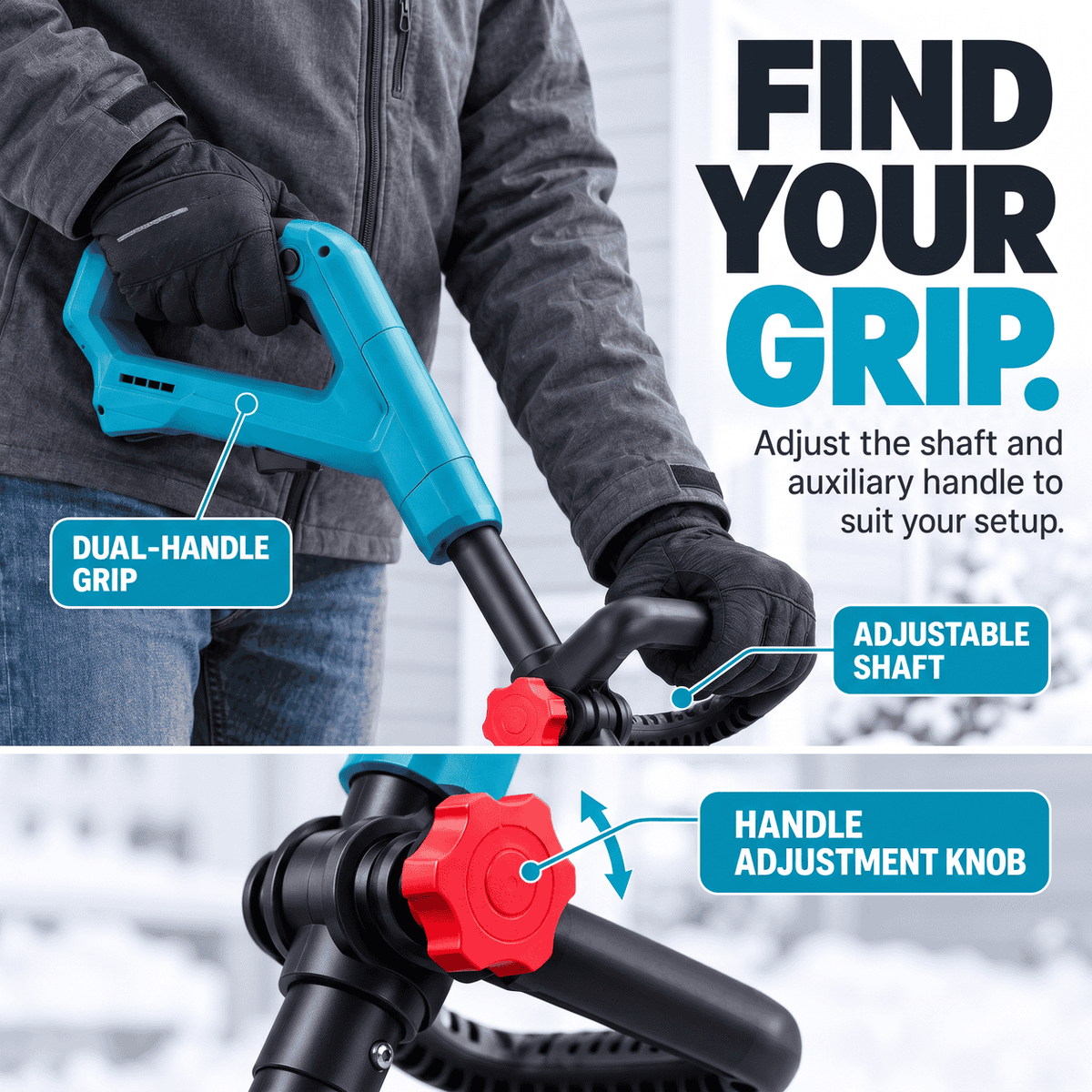 FrostSweep™ 21V Cordless Snow Shovel, 12.5" Clearing Width, 2×4000mAh Batteries