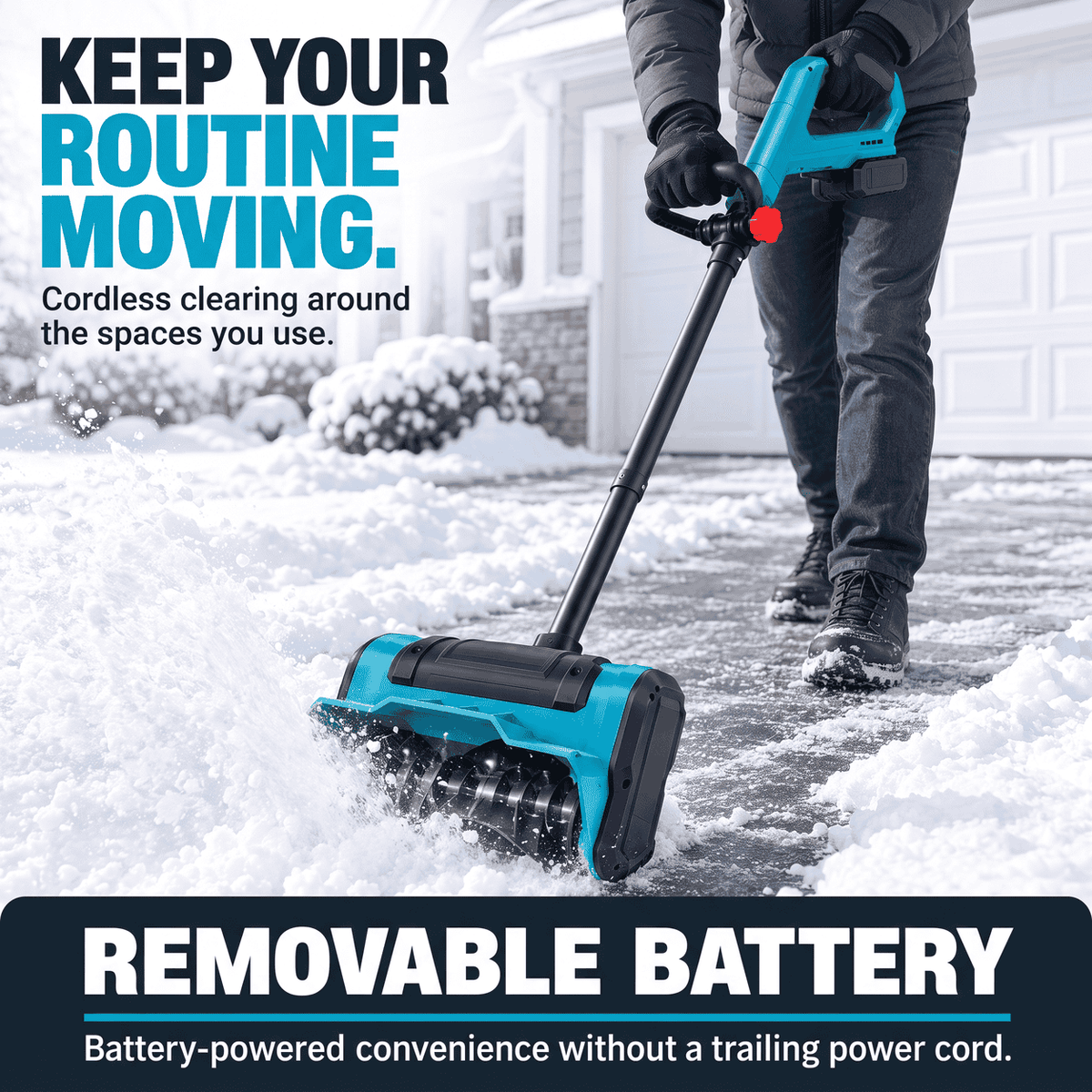 FrostSweep™ 21V Cordless Snow Shovel, 12.5" Clearing Width, 2×4000mAh Batteries