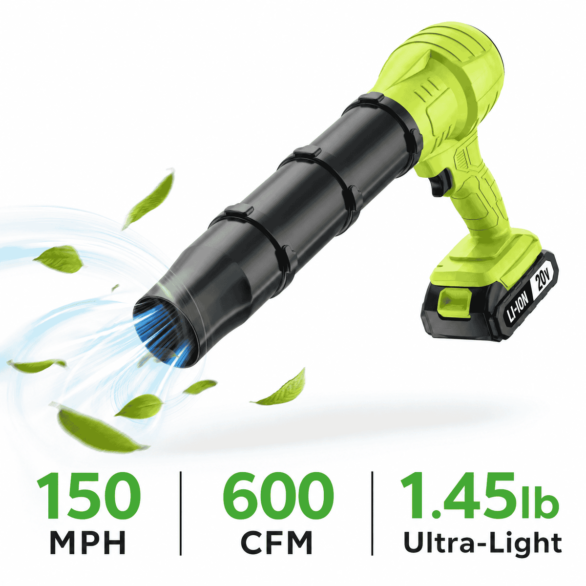 Turbo Cordless Leaf Blower – 150 MPH 600 CFM, 20V 4.0Ah Battery, Lightweight 4-in-1 Handheld Blower