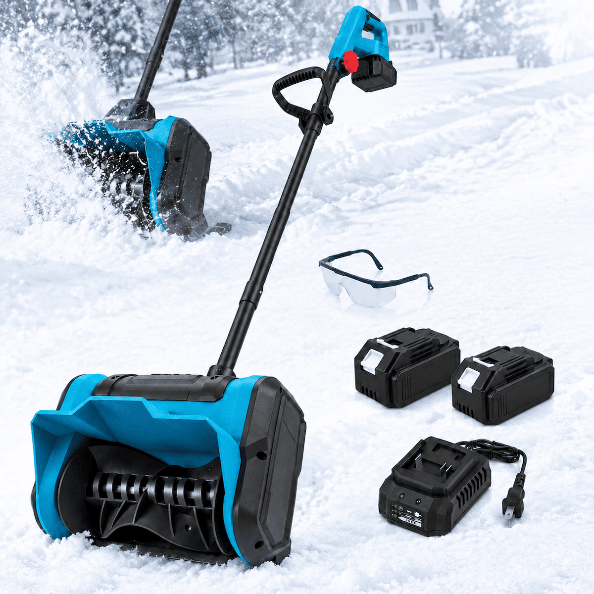 FrostSweep™ 21V Cordless Snow Shovel, 12.5" Clearing Width, 2×4000mAh Batteries