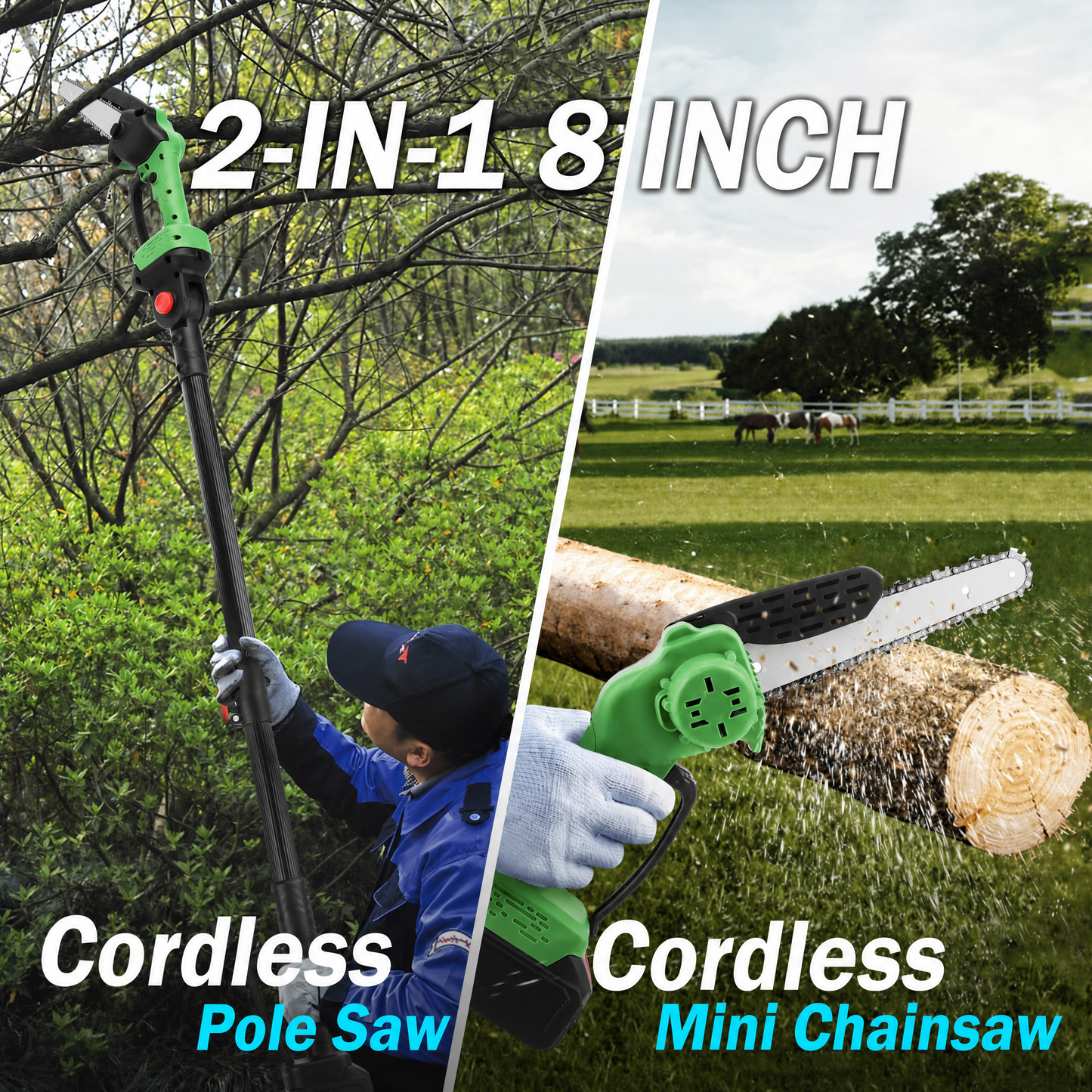 TrekSaw™ Cordless Chainsaw Set | 2-in-1 design, extendable pole, 2x20V