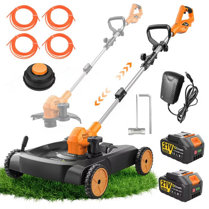 TrimFlex™ Electric Lawn Mower 3000W Brushless | String Trimmer & Wheeled Edger Combo | 2×4.0Ah Battery
