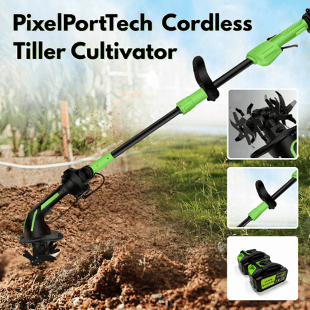 2-in-1 Cordless Garden Tiller & Cultivator with Adjustable Extension Pole