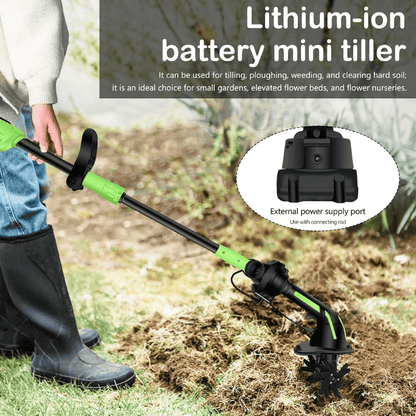 2-in-1 Cordless Garden Tiller & Cultivator with Adjustable Extension Pole