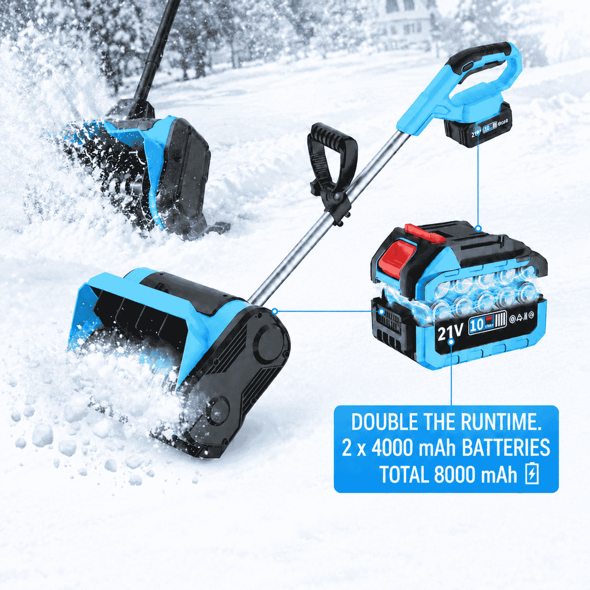FrostSweep™ 21V Cordless Snow Shovel, 12.5" Clearing Width, 2×4000mAh Batteries