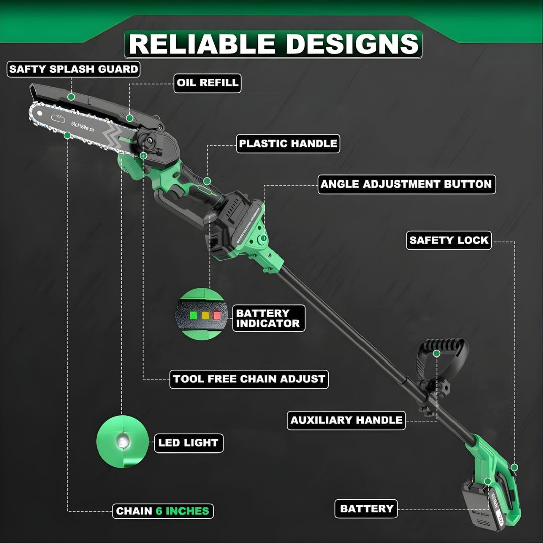 TrekSaw™ Cordless Chainsaw Set | 2-in-1 design, extendable pole, 2x20V