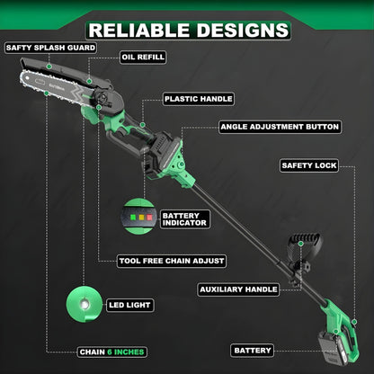 TrekSaw™ Cordless Chainsaw Set | 2-in-1 design, extendable pole, 2x20V